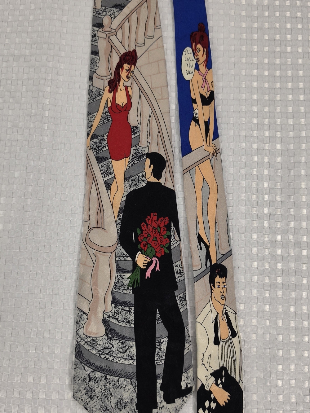 Vintage 1992 Nicole Miller "Red Dress Romance" Silk Tie Pop Art Hidden Novelty